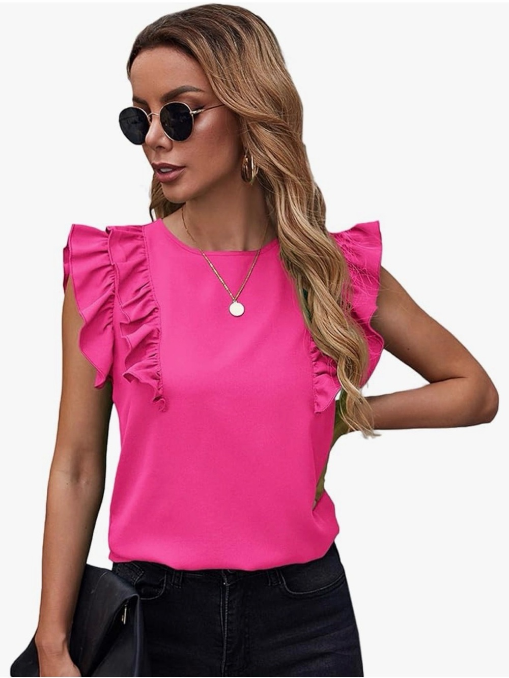 Trendy boutique Hot Pink Ruffle Sleeve Blouse